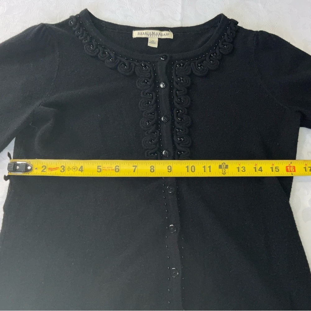 Debbie Morgan Jeweled Trim Black 3/4 Sleeve Cardigan Women Size Petite Small - Picture 5 of 10